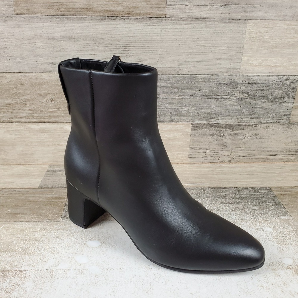 Aerosoles Madera Womens Ankle Bootie Sz 9 M Black Leather Tapered Toe Block Heel